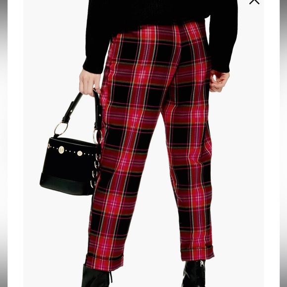 Topshop Martha Check Peg Leg Trousers Pink- and red-tinged tartan - Picture 12 of 12